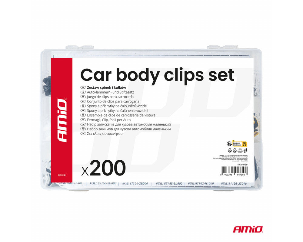 Set met 200stuks Automotive clips en bevestigingspinnen