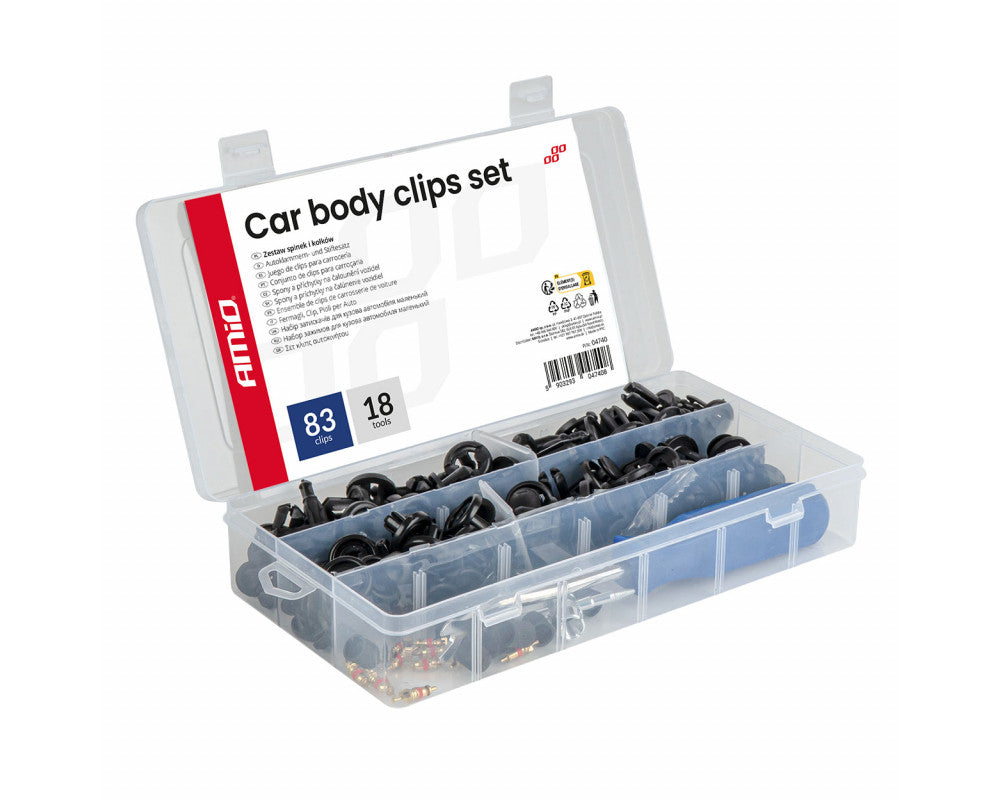 Set met 83stuks Automotive clips en bevestigingspinnen en gereedschap