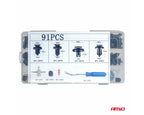 Set met 83stuks Automotive clips en bevestigingspinnen en gereedschap