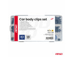 Set met 83stuks Automotive clips en bevestigingspinnen en gereedschap