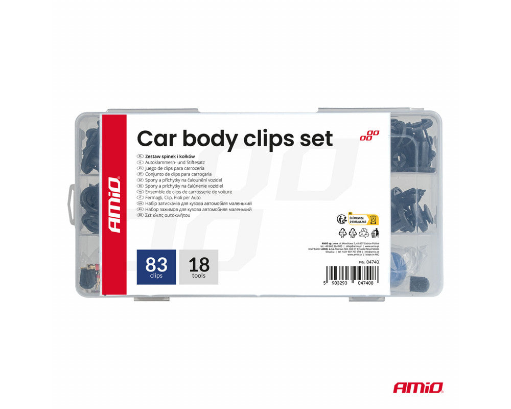 Set met 83stuks Automotive clips en bevestigingspinnen en gereedschap