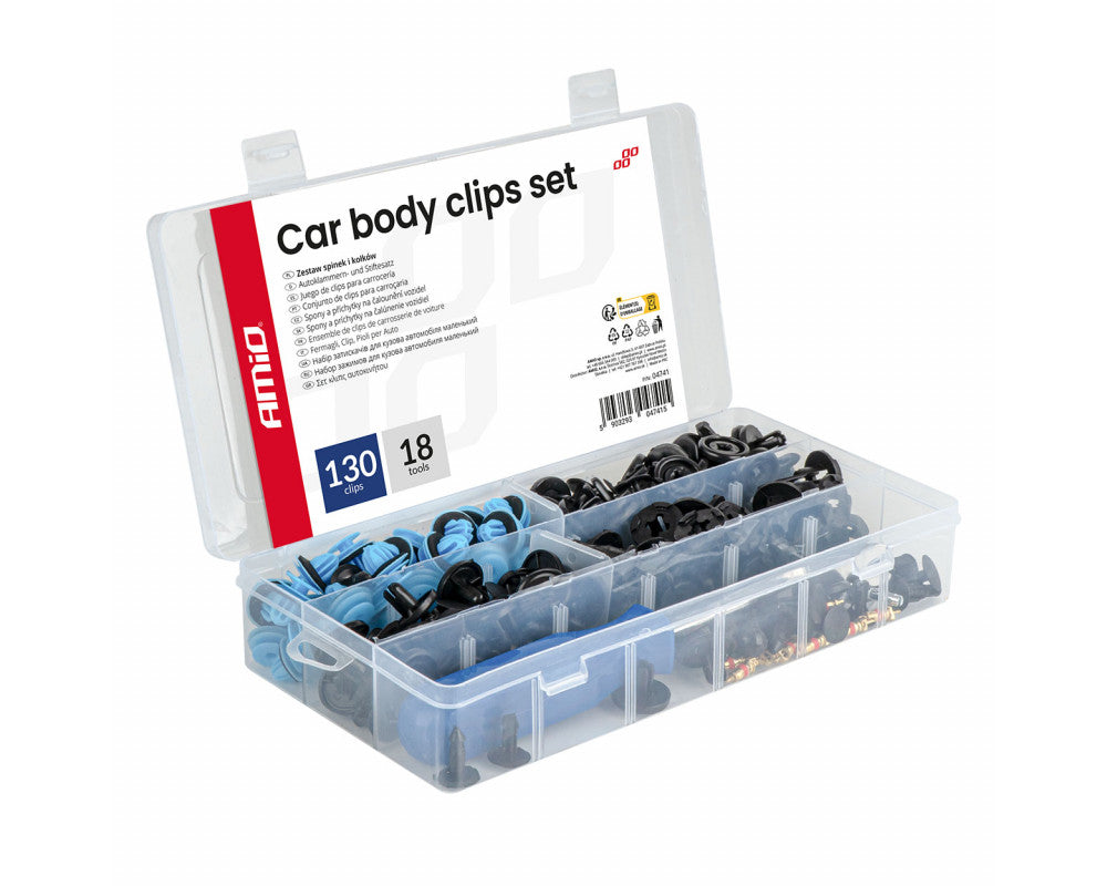 Set met 148stuks Automotive clips en bevestigingspinnen + gereedschap