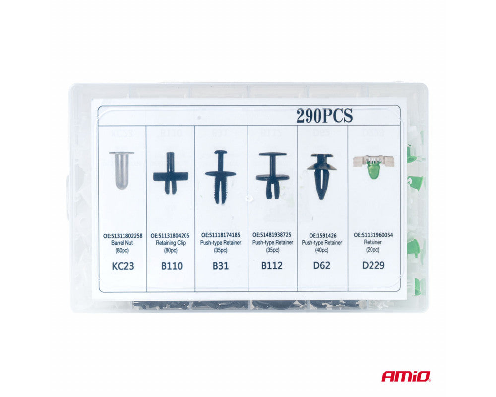 Set met 290stuks Automotive clips en bevestigingspinnen