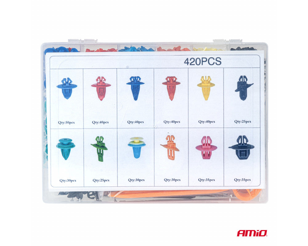 Set met 420stuks Automotive clips + gereedsschap