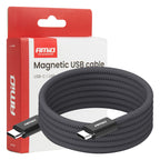 Magnetic USB cable USB-C to USB-C 60W 100cm AMiO 04840 - AMiO 04840 - afbeelding 1