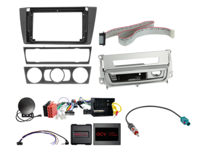 ACV - 9" Kit BMW 3-serie 2005-2013 met rokerspakket, zilver SWC - 2-DIN Kit - artikel 691023-94-2