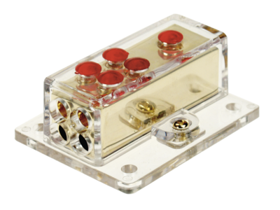 Power distribution block (gold) 1x20 mm² in / 4x10 mm² out