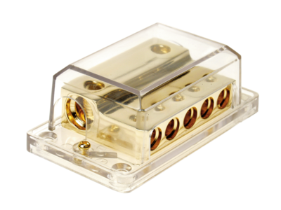 Power distribution block (gold) 2x35-50 mm² in / 5x20 mm out