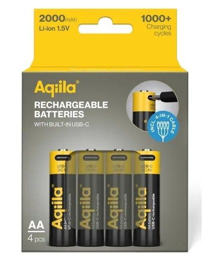 Aqiila AA batterij Oplaadbaar USB-C 2000 mAh Li-Ion 1 5V 4x
