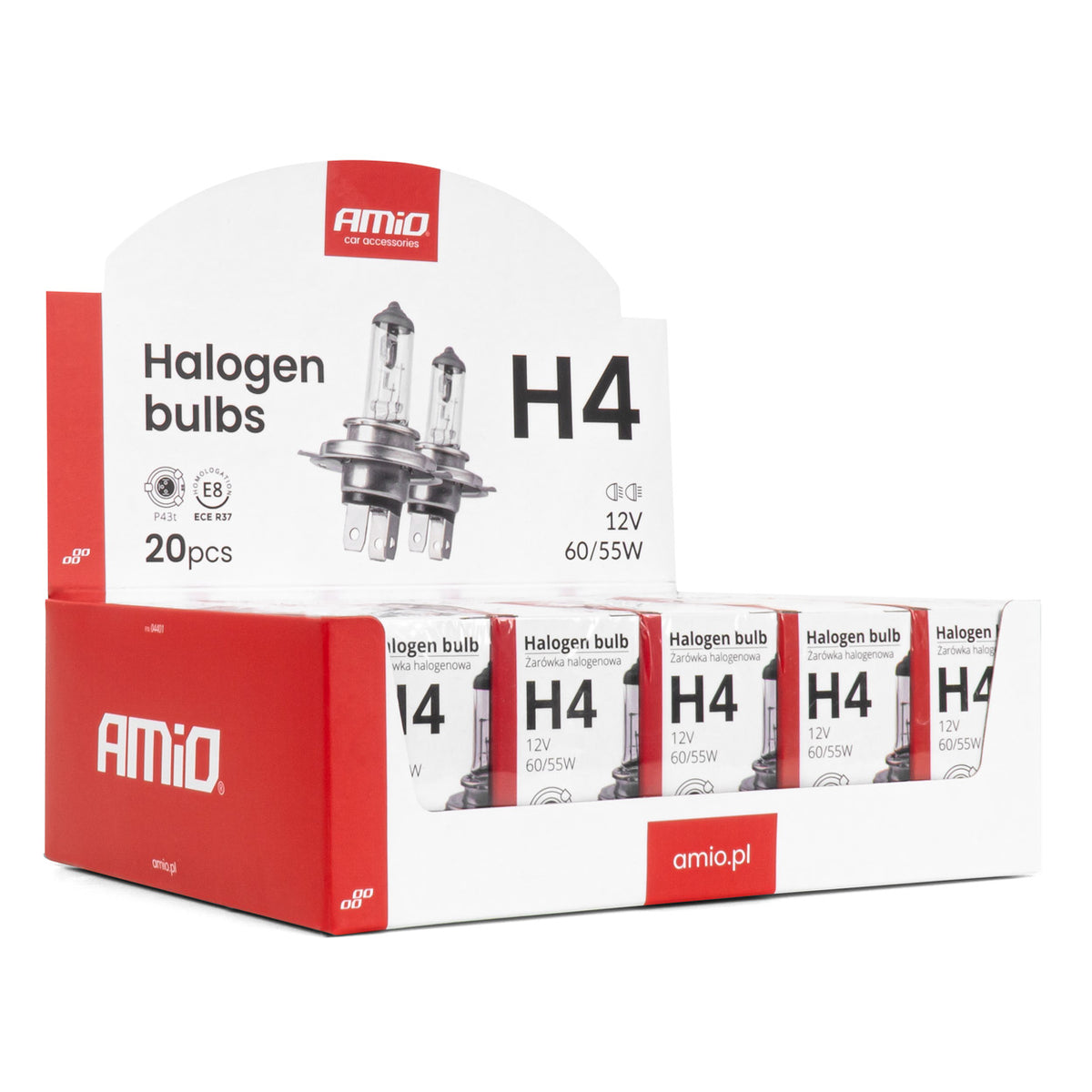 H4 halogeenlampenset 12V 60/55W UV-filter E8 20 stuks AMiO 04401 - AMiO 04401 - productafbeelding 1