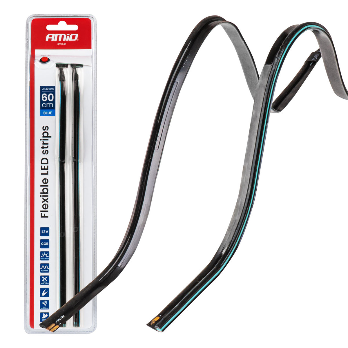 Flexibele LED COB-zijstrips blauw 2x30 cm 12V AMiO 04578 - AMiO 04578 - productafbeelding 1