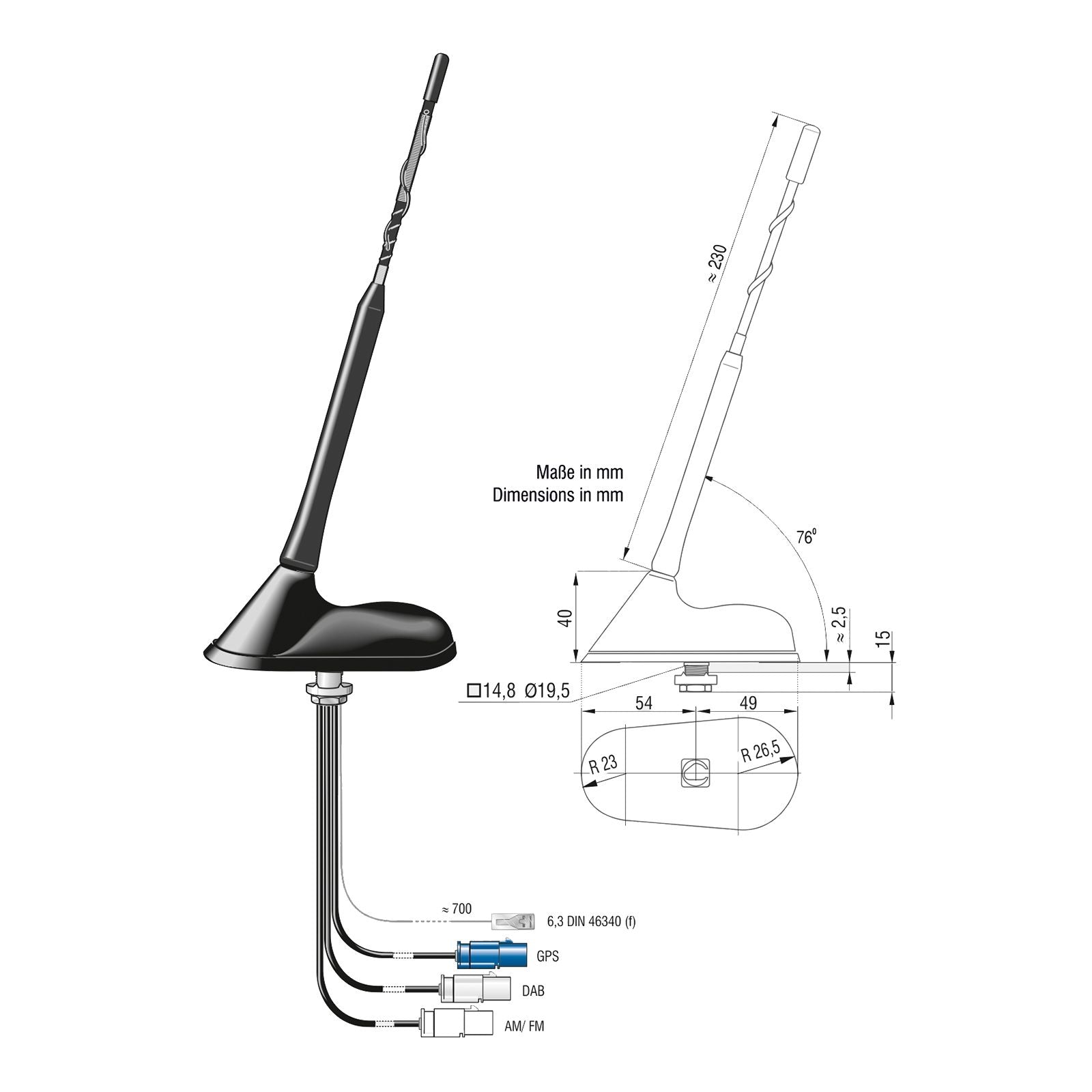 Combi antenne AM/FM / DAB / GPS 3x Fakra M 0.2m