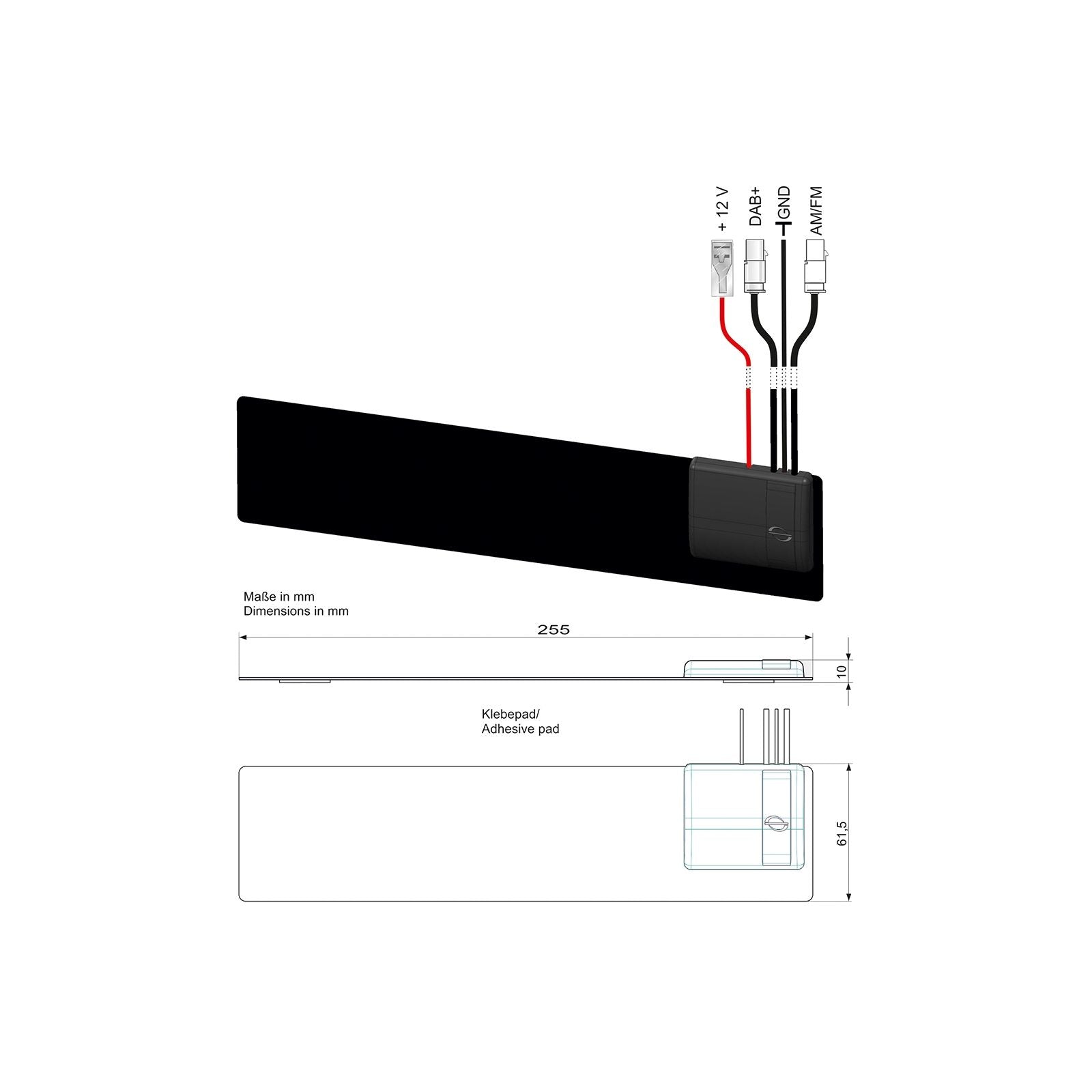 Combi antenne AM/FM DAB+ raam plak 2x Fakra M 30cm