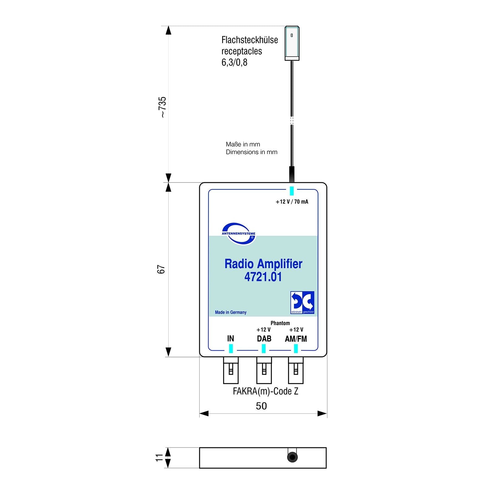 Antenne amplifier / splitter AM/FM / DAB 3x Fakra M