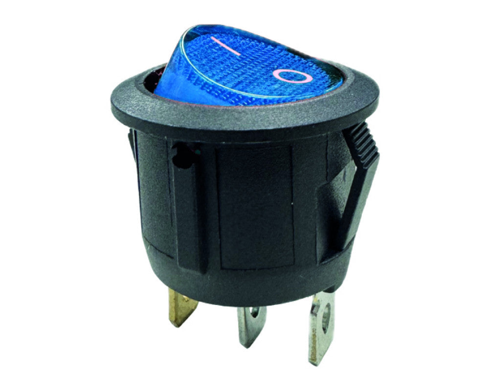 Wipschakelaar blauw aan - uit, 12V, 10A, 20mm, led in blister