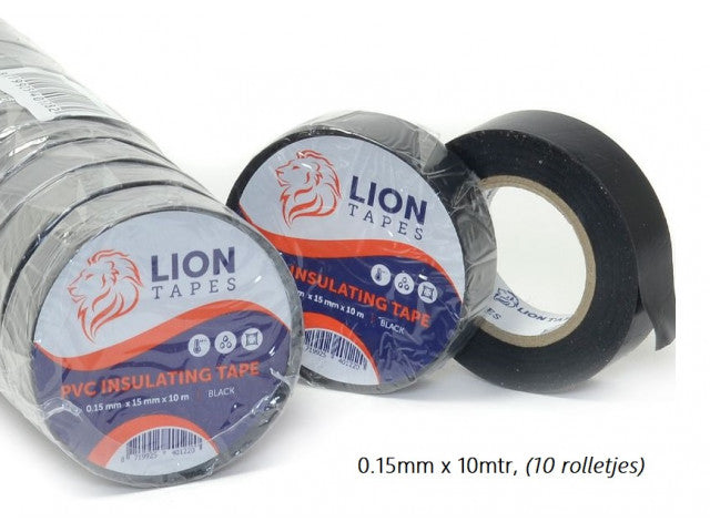 Lionbrand isolatietape 15mm x 10 meter zwart, 10 rolletjes,  (150% oprekbaar!!) afbeelding 3