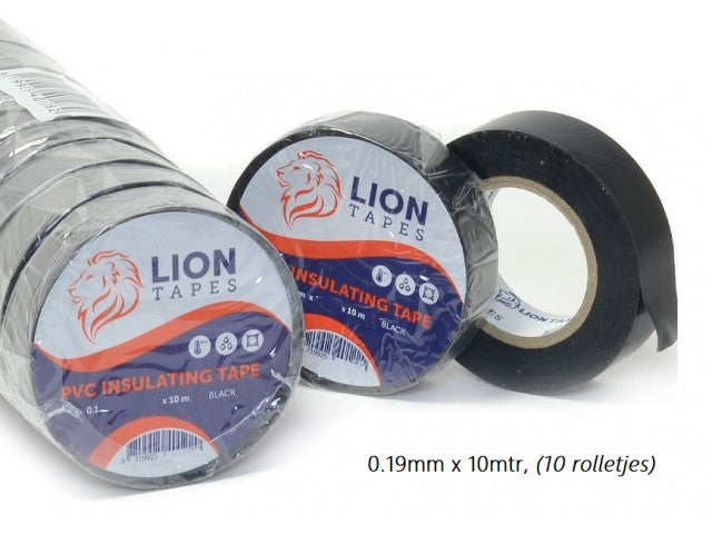Lionbrand isolatietape 19mm x 10 meter zwart, 10 rolletjes,  (150% oprekbaar!!) afbeelding 3