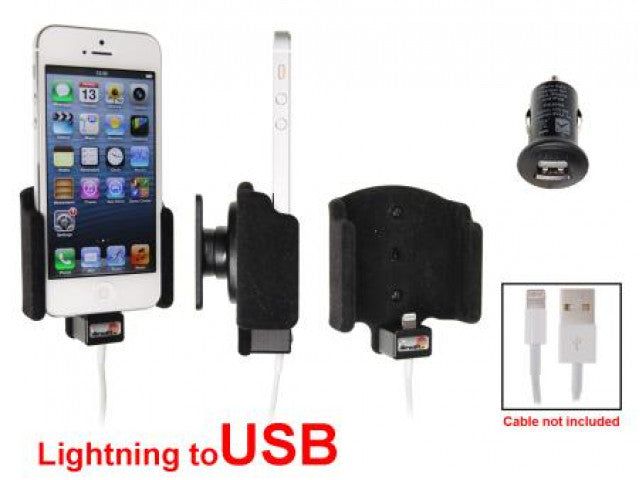 Brodit - Apple iPhone 5 / SE Passieve houder. Originele lightning kabel met Belkin USB 12/24V plug - Telefoon- & Tablethouder