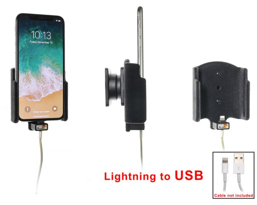 Brodit - Apple iPhone X / Xs Passieve houder. Voor originele Apple lightning naar USB kabel (Gestoffeerd) - Telefoon- & Table