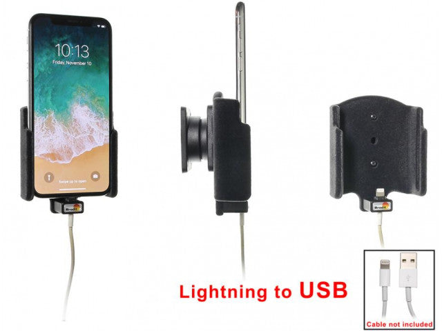 Brodit - Apple iPhone X / Xs Passieve houder. Voor originele Apple lightning naar USB kabel (Gestoffeerd) - Telefoon- & Table