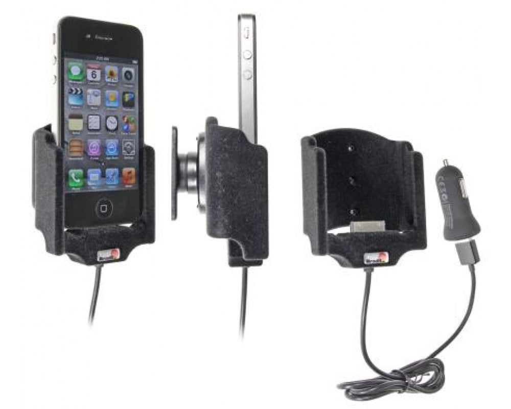 Brodit - Apple iPhone 4/4S Actieve houder met 12V USB plug - Telefoon- & Tablethouder - artikel 521164