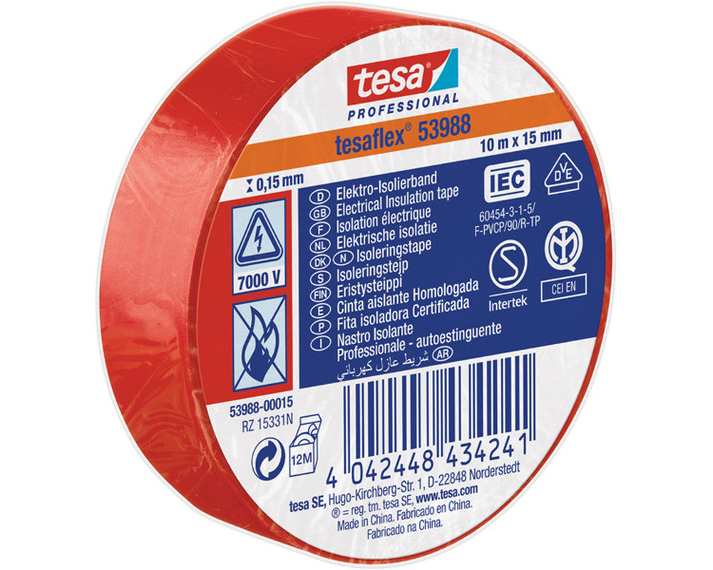 TESAFLEX 53988 L.10mtr x B.15mm Rood (Per 10 Stuks)