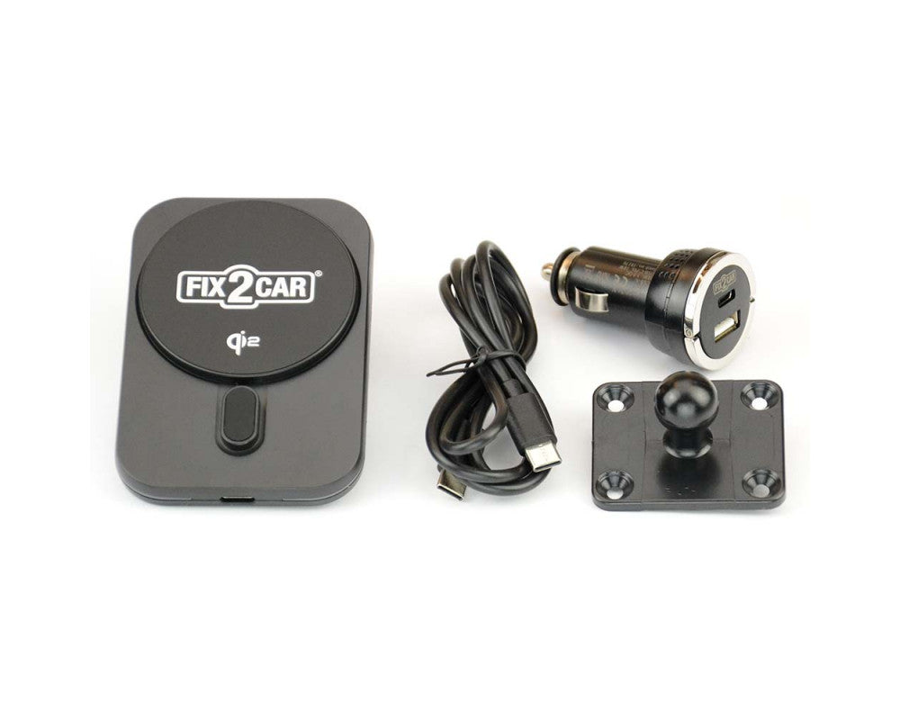 Fix2Car houder voor QI2 draadloos opladen voor Iphone 13/14/15/16, max 15W, met magnetische ring.