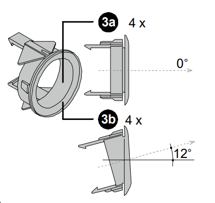 m-use electronics - Set buitenmontageringen voor 18 mm parkeersensoren – 4× 0° en 4× 12° - artikel 6751034009