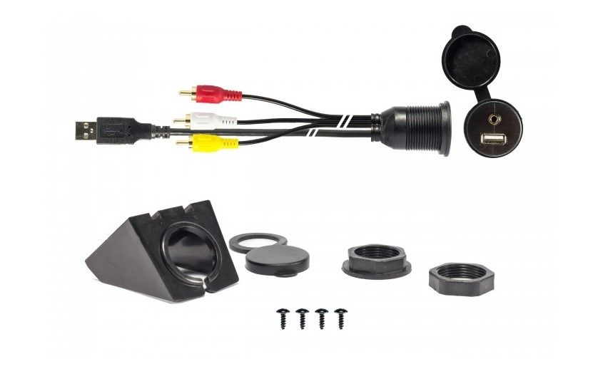 Lader 12V inbouw usbA AUX/Video RCA in 2m kabel