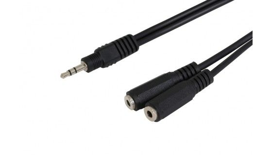 Audio kabel 1x 3.5mm Jack M - 2x 3.5mm Jack F stereo 2.5m