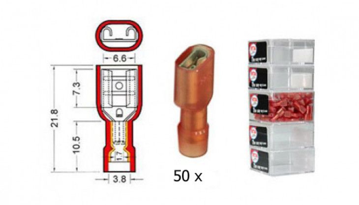 Kabelschoen schuif vrouwelijk NYLON 6.3 mm rood 10 stuks