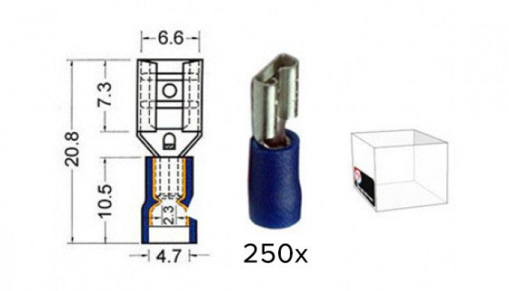 Kabelschoen schuif vrouwelijk 6.3 mm blauw 250 stuks