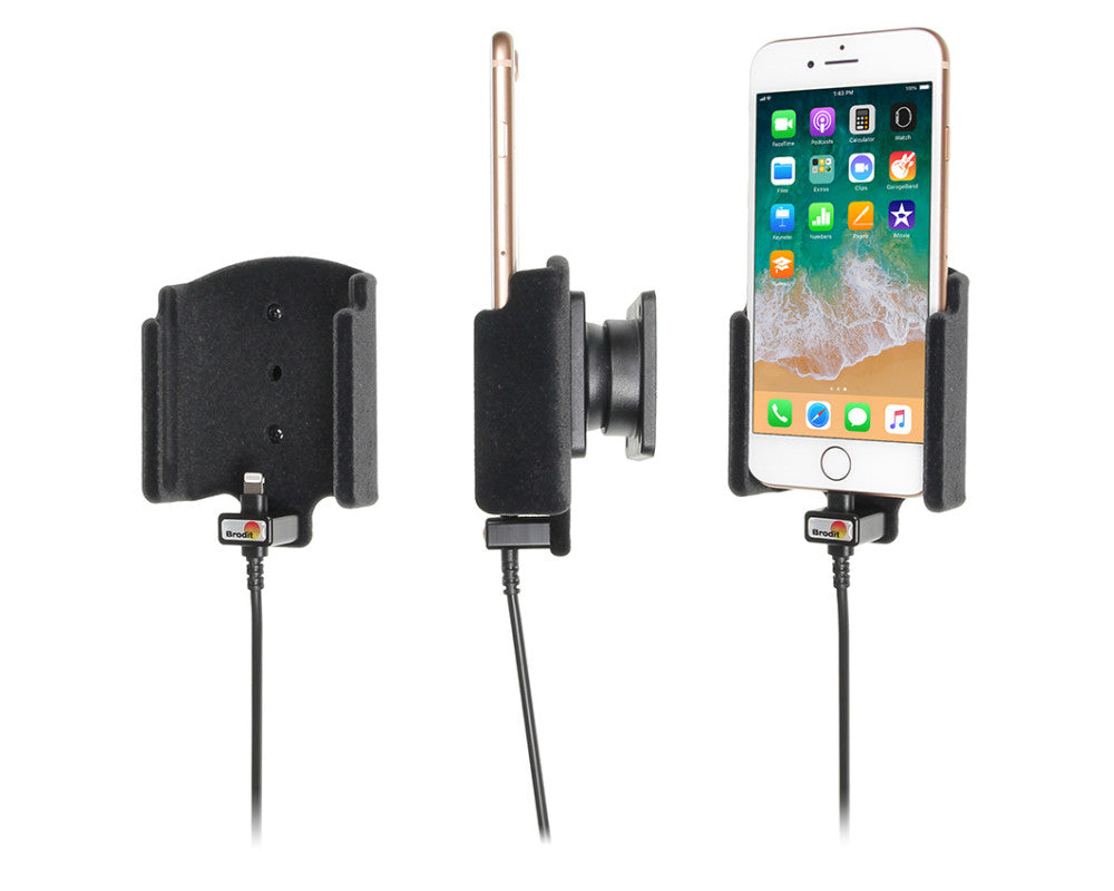 Brodit - Apple iPhone 8 Actieve houder met vaste voeding (Gestoffeerd) - Telefoon- & Tablethouder - artikel 727009 - afbeeldi