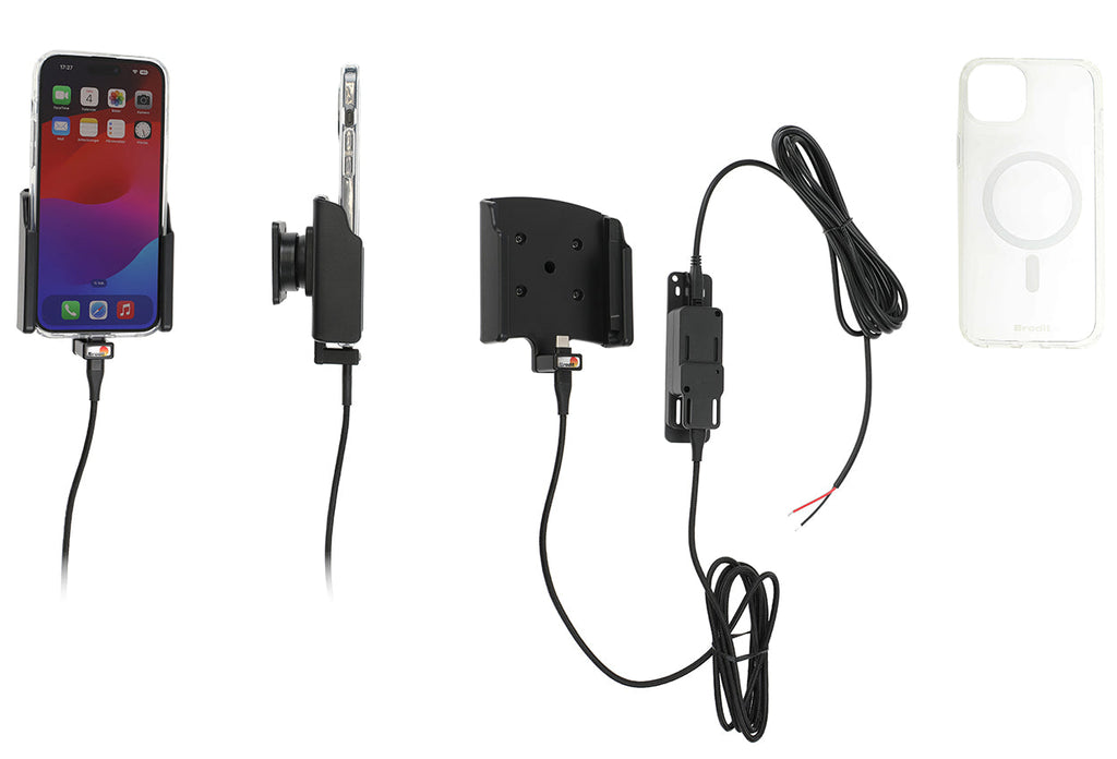 Brodit MagSafe Houder Inclusief Telefoonhoes en Vaste Lader Apple iPhone 15 Plus (727395) - vaste inbouw autohouder