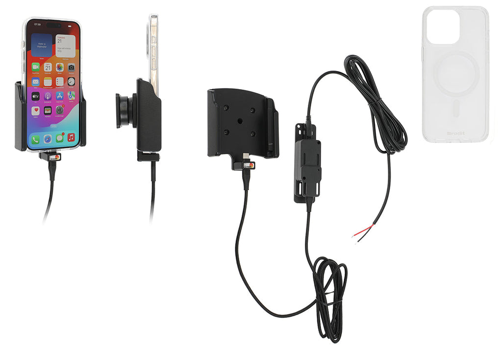 Brodit MagSafe Houder Inclusief Telefoonhoes en Vaste Lader Apple iPhone 15 Pro Max (727396) - vaste inbouw autohouder