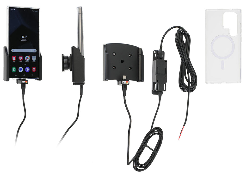 Brodit MagSafe Houder Inclusief Telefoonhoes en Vaste Lader Samsung Galaxy S24 Ultra (727406) - vaste inbouw autohouder