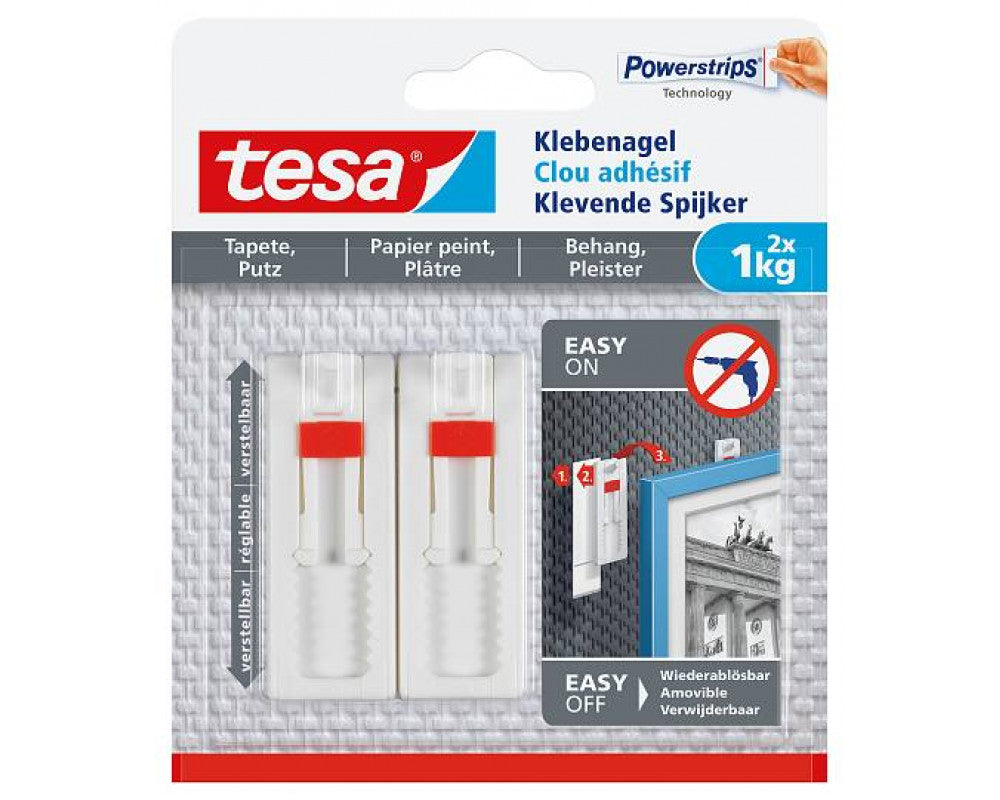 Tesa® Verstelbare Klevende Spijker voor behang & pleisterwerk 1kg.2 in blister (per 8 stuks)