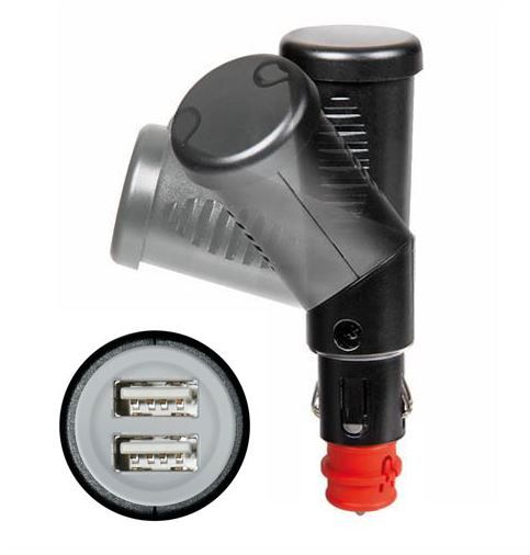 Lader 12/24V 2x usbA 2.5A 90 gr. kantelbaar zwart