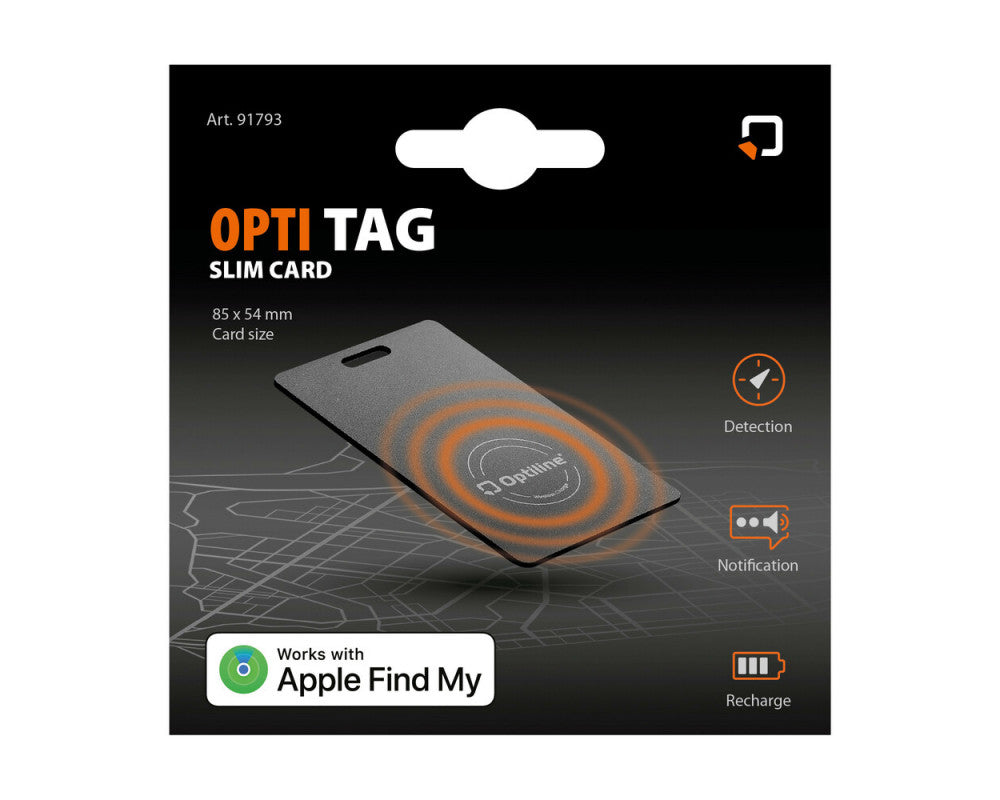 Optiline Opti Tracker Slim Card, werkt met Apple "find my", 54x85mm, draadloos oplaadbaar