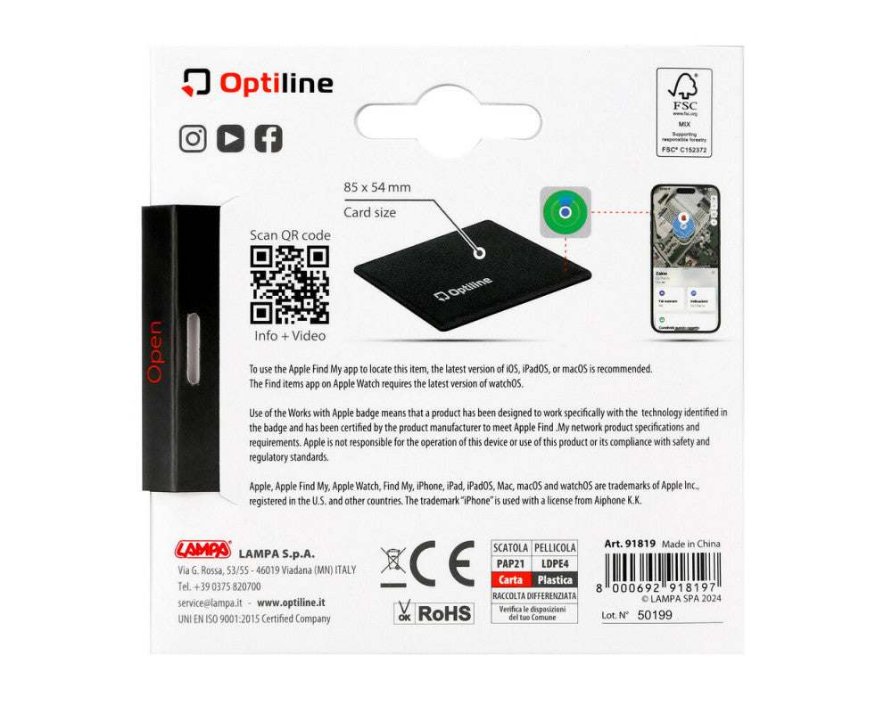 Optiline Opti Tracker Flex, ultradunne opvouwbare zelfklevende zoeker, werkt met Apple "find my"