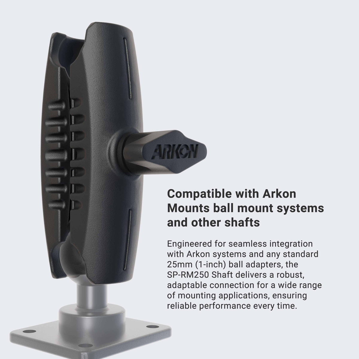 Arkon SP-RM250 – toelichting op de klemarm; getoonde basis apart verkrijgbaar – artikel 92220006