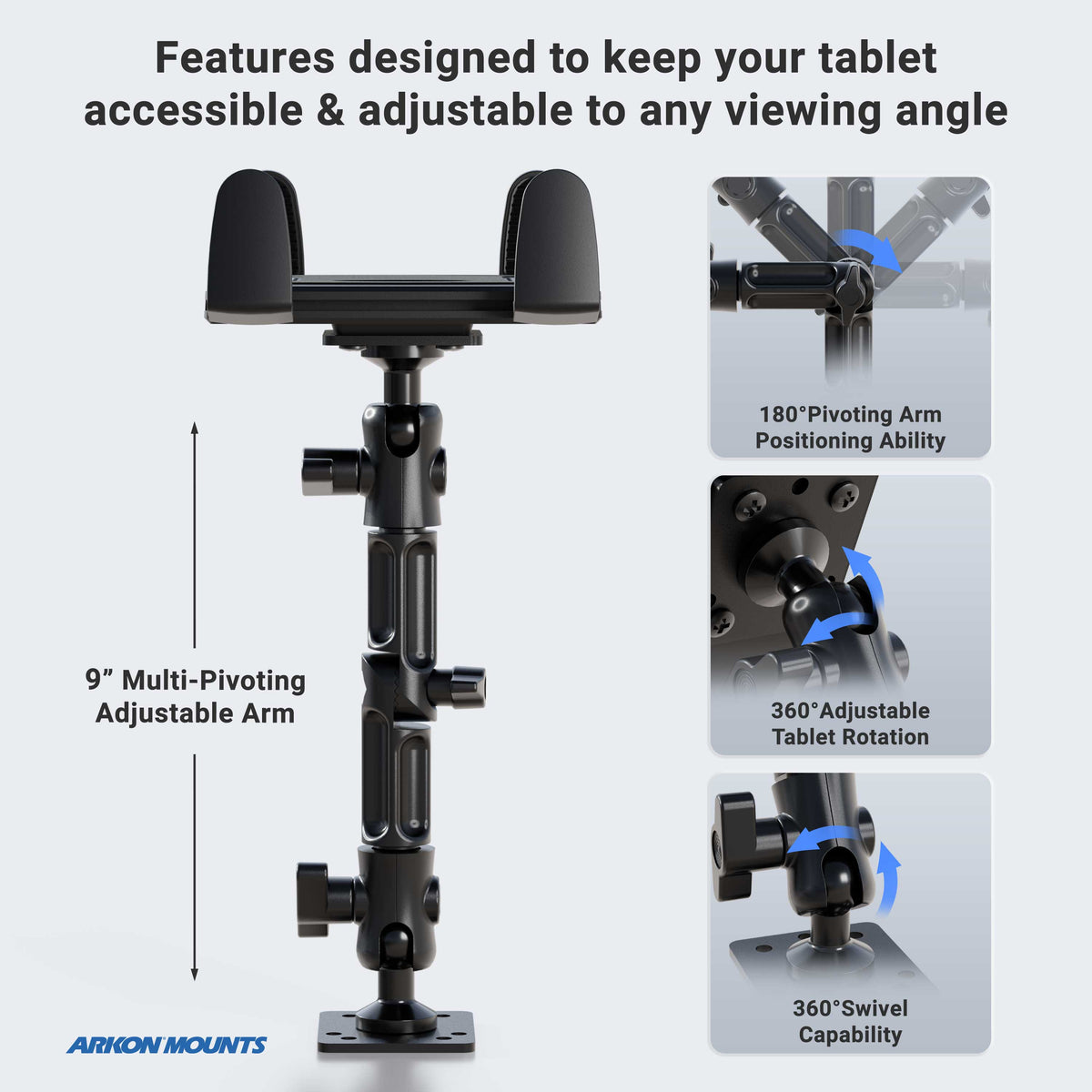 Arkon TAB806 – toelichting op de verstelbare tabletmontage – artikel 92220170