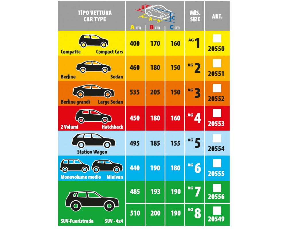 Hagelbeschermhoes Auto M - L 160x180x450cm
