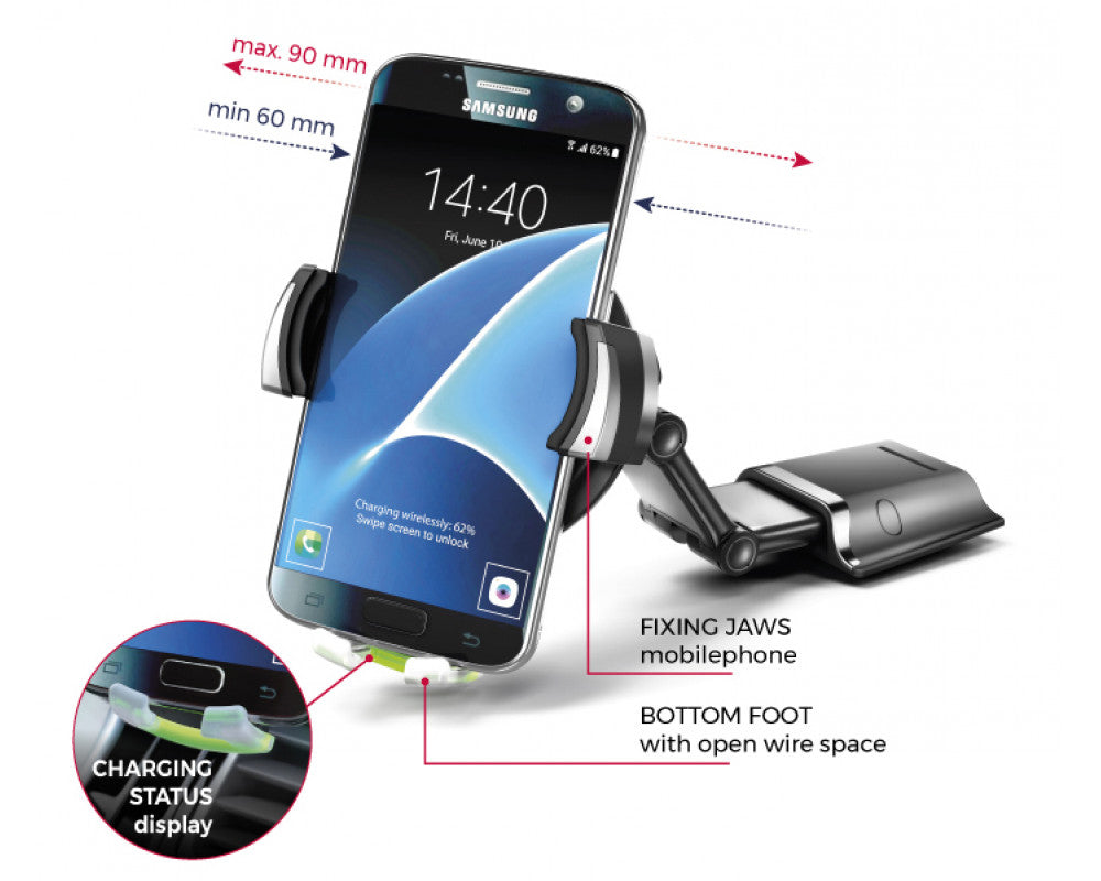 THB Powerkit Qi universele houder met draadloze oplader en usb aansluiting