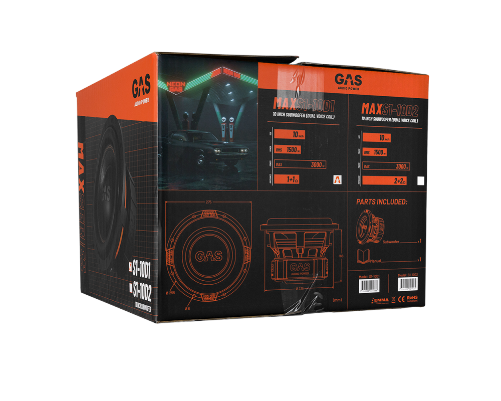 GAS MAX Level 2 Subwoofer 10" 2x1 Ohm afbeelding 10