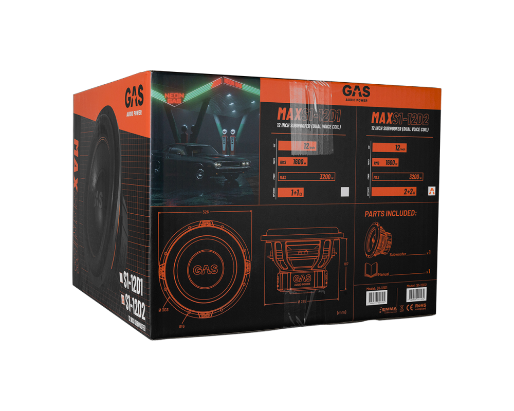 GAS MAX Level 1 Subwoofer 12" 2x2 Ohm afbeelding 4