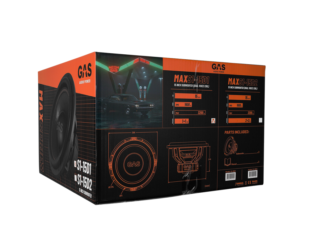 GAS MAX Level 1 Subwoofer 15" 2x1 Ohm afbeelding 6