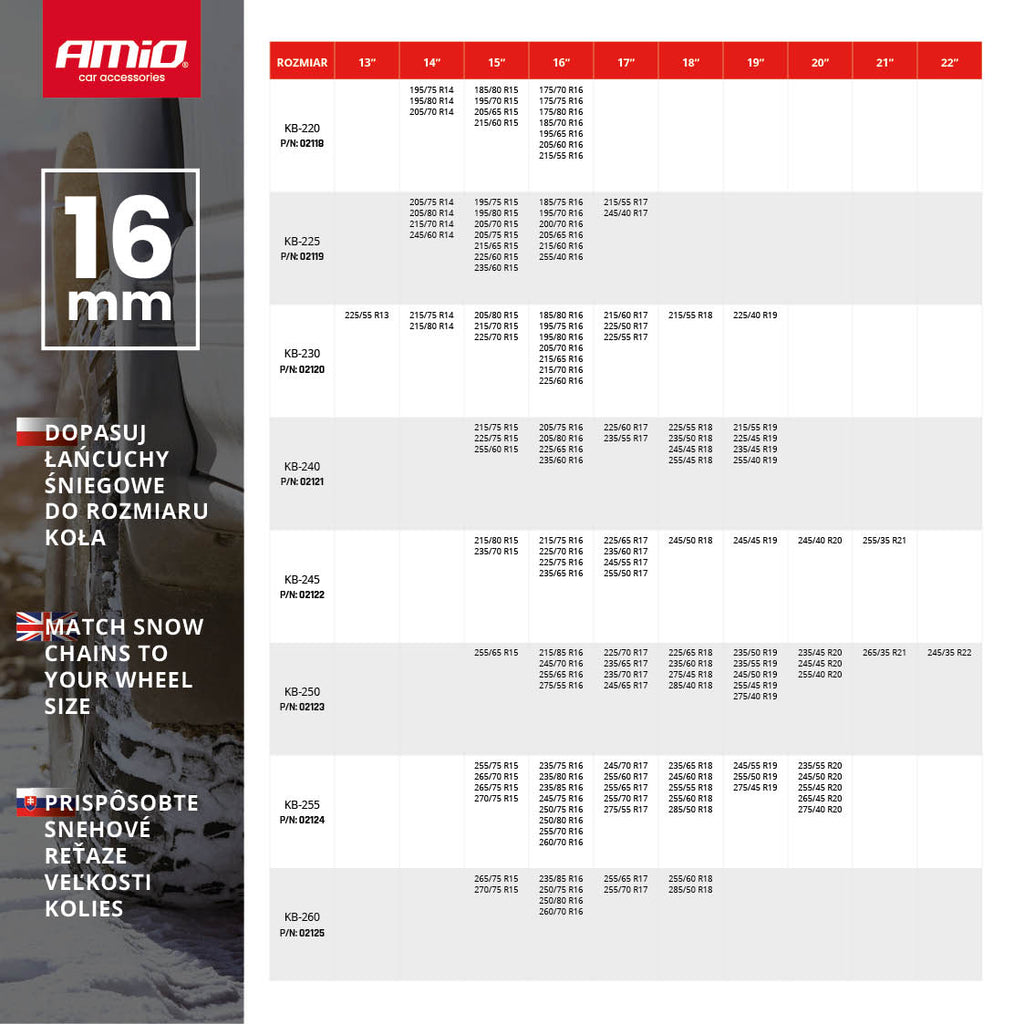 Sneeuwkettingen 16 mm 4x4 KB-250 AMiO 02123 – AMiO 02123 – productafbeelding 3