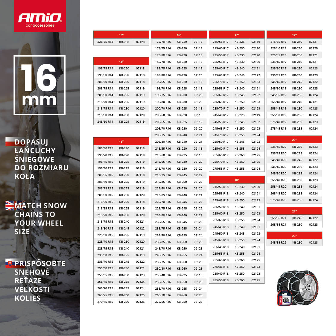 Sneeuwkettingen 16 mm 4x4 KB-225 AMiO 02119 - AMiO 02119 - afbeelding 2