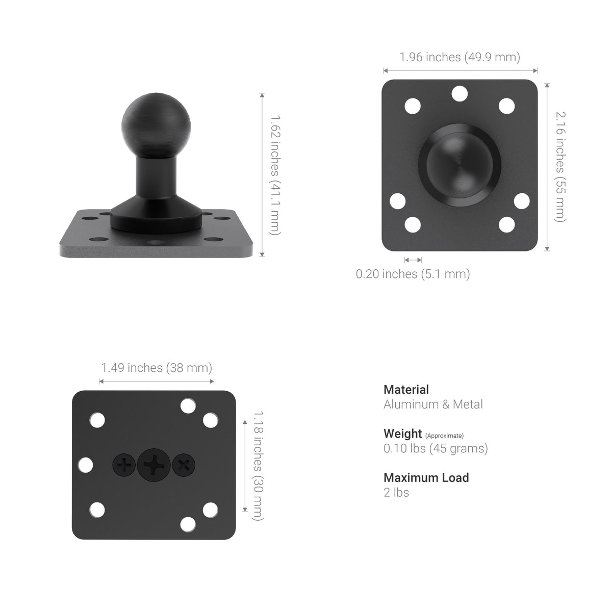 Arkon AP20MMAL maattekening en technische gegevens van de 20 mm AMPS-adapter